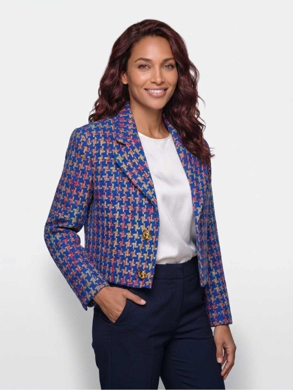 Vintage 1990s Doncaster Houndstooth Silk Blazer Size 12